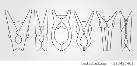 set of pegs line art logo vector symbol illustration design, clothes pin vector design 123425461