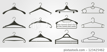set of clothes hanger vector silhouette illustration design, hanger bundle vintage illustration design set of clothes hanger vector silhouette illustration design, hanger bundle vintage illustration design 123425462