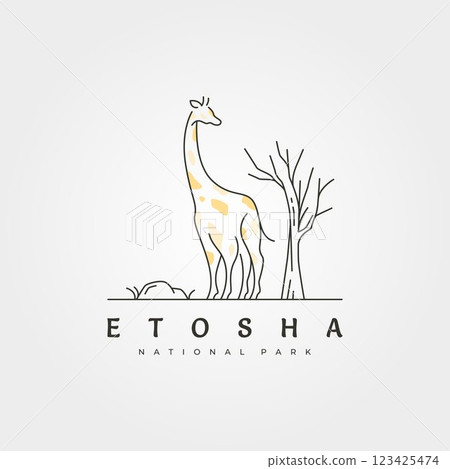 etosha national park line art logo with giraffe animal vector logo illustration design etosha national park line art logo with giraffe animal vector logo illustration design 123425474