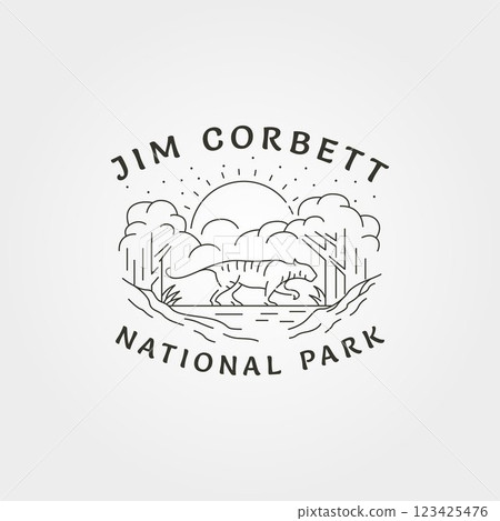 jim corbett national park vintage line art logo design, tiger symbol in forest logo outdoor design 123425476