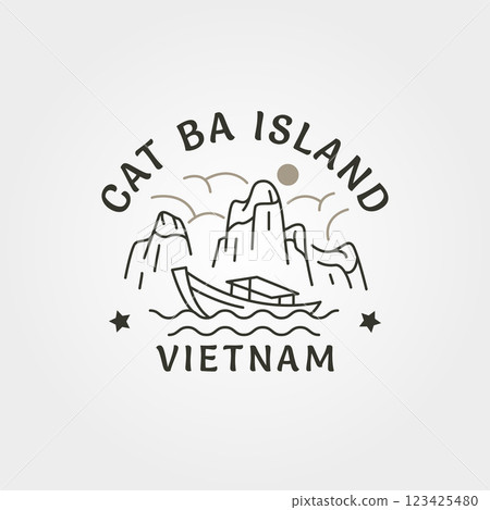 cat ba island national park logo, vietnam line art travel vector illustration design cat ba island national park logo, vietnam line art travel vector illustration design 123425480