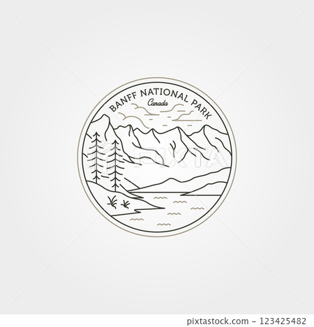 banff national park vintage logo vector line art illustration design, canada national park label design 123425482