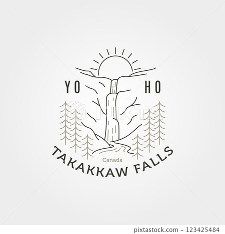 takakkaw falls in yoho national park vintage logo line art vector illustration design, waterfall vintage logo takakkaw falls in yoho national park vintage logo line art vector illustration design, waterfall vintage logo 123425484