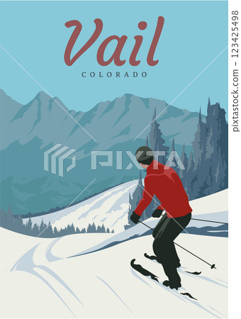 vail ski resort in colorado travel poster design, colorado vintage vector travel design 123425498