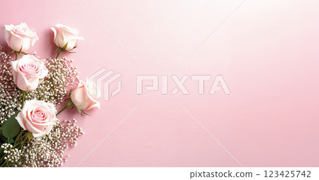 Pink rose bouquet and copy space 123425742
