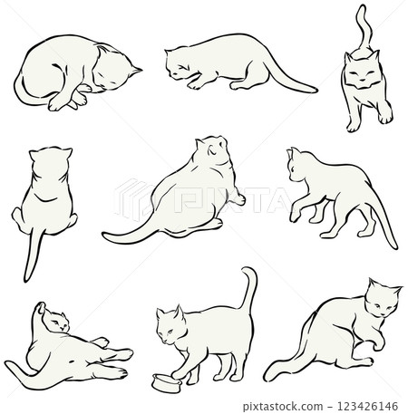 9 characters of cute cat cartoon line drawings 9 characters of cute cat cartoon line drawings 123426146