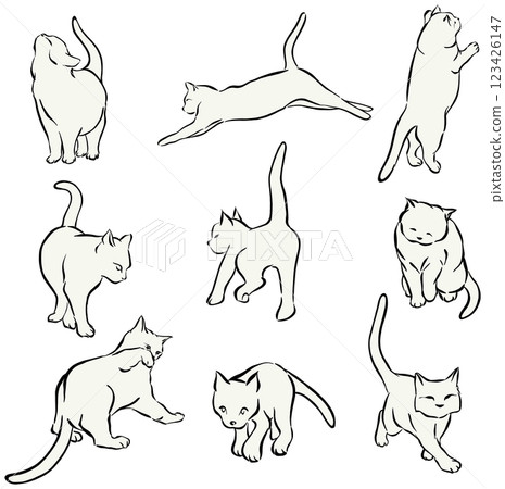 9 characters of cute cat cartoon line drawings 9 characters of cute cat cartoon line drawings 123426147