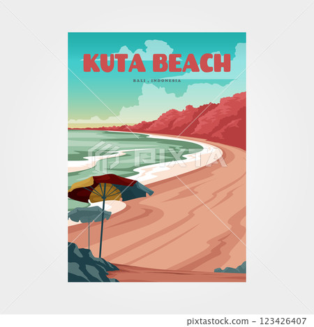 kuta beach bali travel poster vector illustration design 123426407