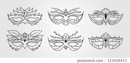 set of carnival mask line art logo vector illustration design, festive mask minimal object design set of carnival mask line art logo vector illustration design, festive mask minimal object design 123426413