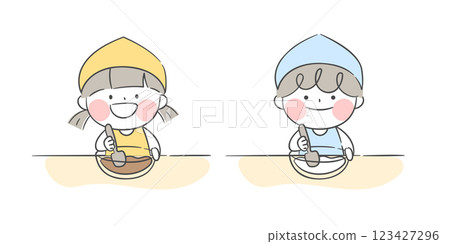 Character illustration of children making dough Baking class 123427296