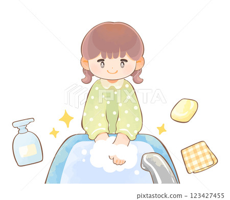 Child girl washing hands 123427455