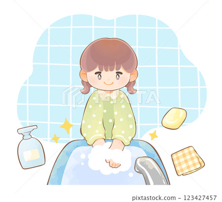 Child girl washing hands 123427457