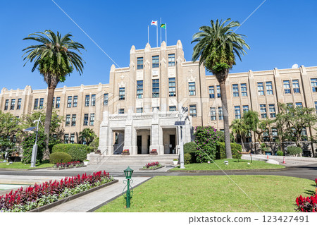 Miyazaki Prefectural Office Building in clear skies, Miyazaki City, Miyazaki Prefecture Miyazaki Prefectural Office Building in clear skies, Miyazaki City, Miyazaki Prefecture 123427491