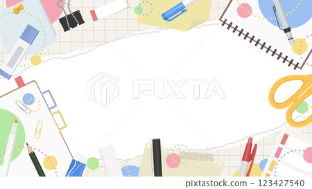 撕裂的方格紙和文具框架背景,流行設計 撕裂的方格紙和文具框架背景,流行設計 123427540