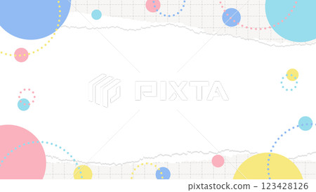 Frame of ripped graph paper and circular objects, pop design 123428126