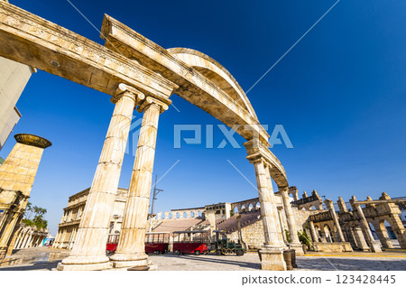 Replica of Roman Amphitheatre (Colosseum), an entertainment venue for concerts and other performances at Macau Fisherman's Wharf theme park. 123428445