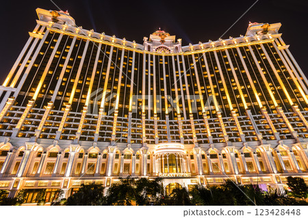 Beautiful night view of Galaxy Entertainment Group a hotel casino resort on the Cotai Strip in Macau, China. 123428448