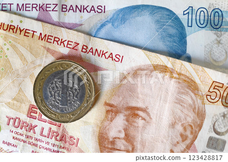 Turkish lira coin and banknotes Turkish lira coin and banknotes 123428817