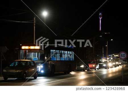 Traffic jam on a road at night Traffic jam on a road at night 123428968