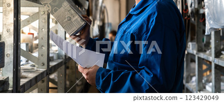 Worker works in a spare parts warehouse Worker works in a spare parts warehouse 123429049