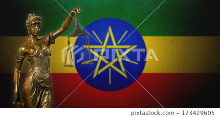 Lady Justice before a flag of Ethiopia 123429605
