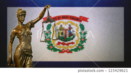 Lady Justice before a flag of West Virginia Lady Justice before a flag of West Virginia 123429621