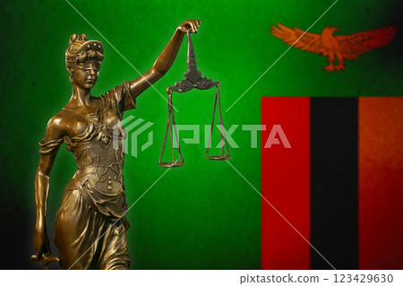 Lady Justice before a flag of Zambia 123429630
