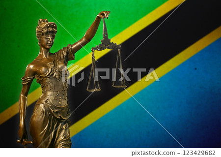 Lady Justice before a flag of Tanzania 123429682