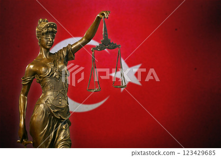 Lady Justice before a flag of Turkey 123429685