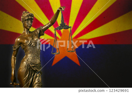 Lady Justice before a flag of Arizona Lady Justice before a flag of Arizona 123429691