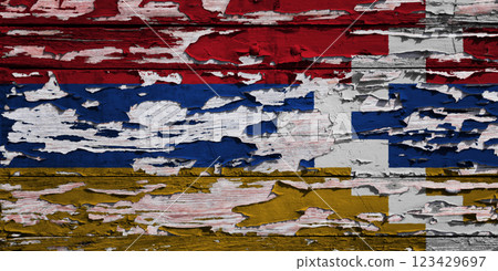 Flag of Artsakh painted on a wooden board 123429697