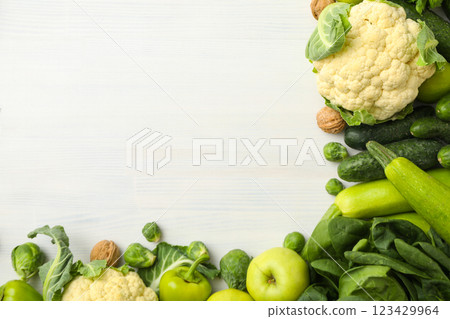 Set of protein vegetables on white background, space for text Set of protein vegetables on white background, space for text 123429964
