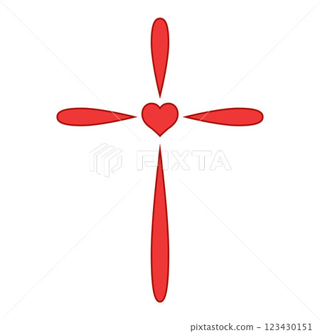 Vibrant Red Cross and Heart, Spiritual Love in Bold Design Vibrant Red Cross and Heart, Spiritual Love in Bold Design 123430151