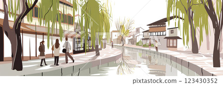 漫步柳樹成蔭的小鎮 - 風景 123430352