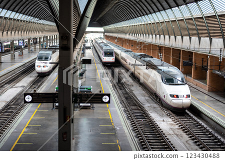 Renfe high speed passanger train at Sevilla station in Spain 123430488