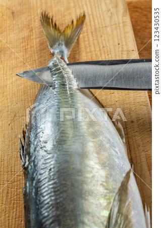 去除竹莢魚的鰭 123430535