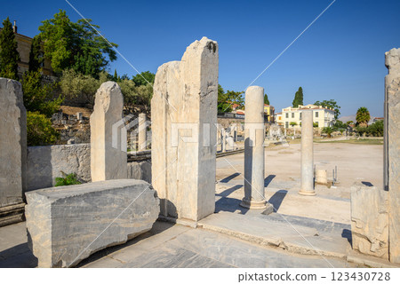 Ancient remains of the Roman Agora built in Athens during the Roman period, Athens, Greece 123430728