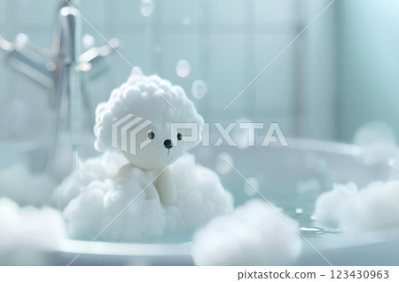 一個圓圓的孩子正在洗澡 123430963