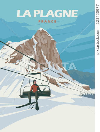 la pagne france ski resort vintage poster illustration design 123430977