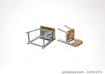 Miniature chairs and desks, school image, bullying, violence 123431551