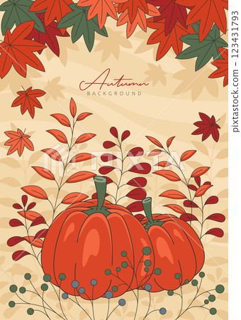 autumn pumpkin poster template design, autumn festive nature background illustration. 123431793