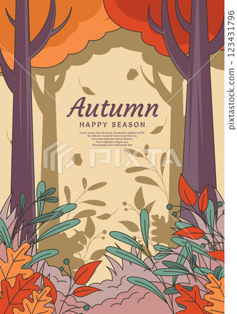 autumn fall season portrait background template, thanksgiving and harvest day poster illustration design. 123431796