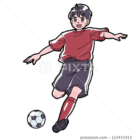 一個踢足球的男孩的插圖 123431913