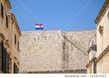 Medieval walls of the Old Walled City of Dubrovnik, UNESCO world heritage site at the Adriatic Sea in Republic of Croatia Medieval walls of the Old Walled City of Dubrovnik, UNESCO world heritage site at the Adriatic Sea in Republic of Croatia 123431923