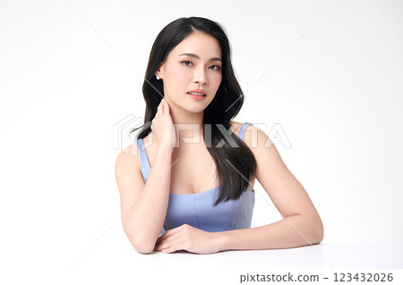 Beautiful young asian woman with clean fresh skin on white background, Face care, Facial treatment, Cosmetology, beauty and spa, Asian women portrait. Beautiful young asian woman with clean fresh skin on white background, Face care, Facial treatment, Cosmetology, beauty and spa, Asian women portrait. 123432026