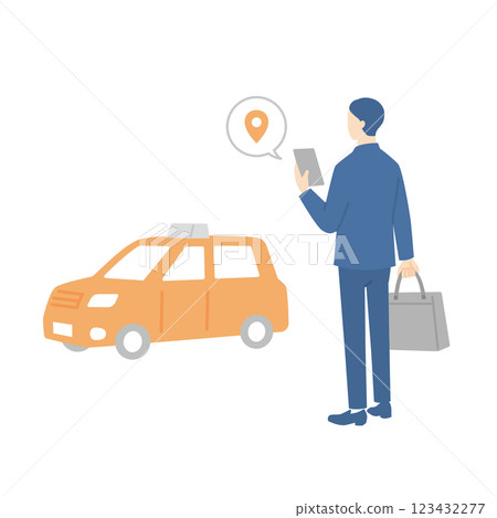 Businessman calling a taxi with smartphone Business bag 123432277