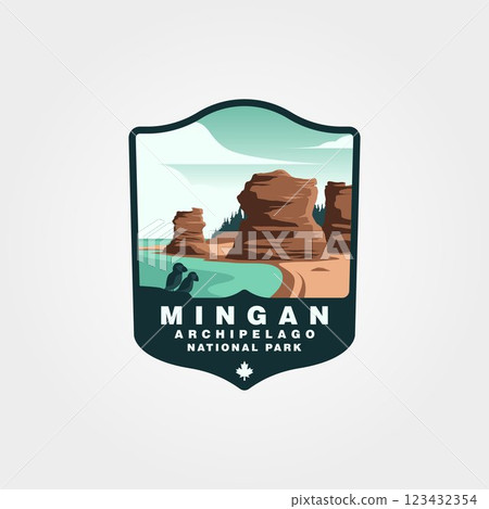 Mingan Archipelago National Park Reserve vintage logo vector illustration design puffin couple silhouette Mingan Archipelago National Park Reserve vintage logo vector illustration design puffin couple silhouette 123432354
