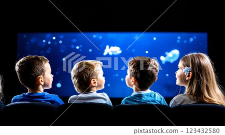 A group of children watching a movie in a theater 123432580