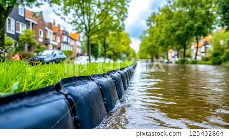 A flooded street with cars parked on the side of it A flooded street with cars parked on the side of it 123432864