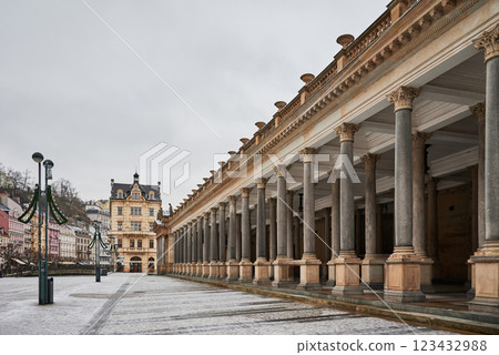 Karlovy Vary Karlsbad old historic spa town with hot springs in Bohemia Czech Republic Karlovy Vary Karlsbad old historic spa town with hot springs in Bohemia Czech Republic 123432988